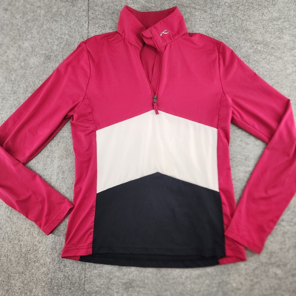 KJUS Girls Julie Midlayer Half-Zip Pink Colorblock Pullover Ski Top Size 164